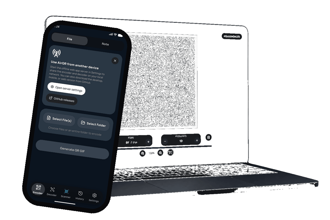 AirQR — Animated QR file transfer without a network