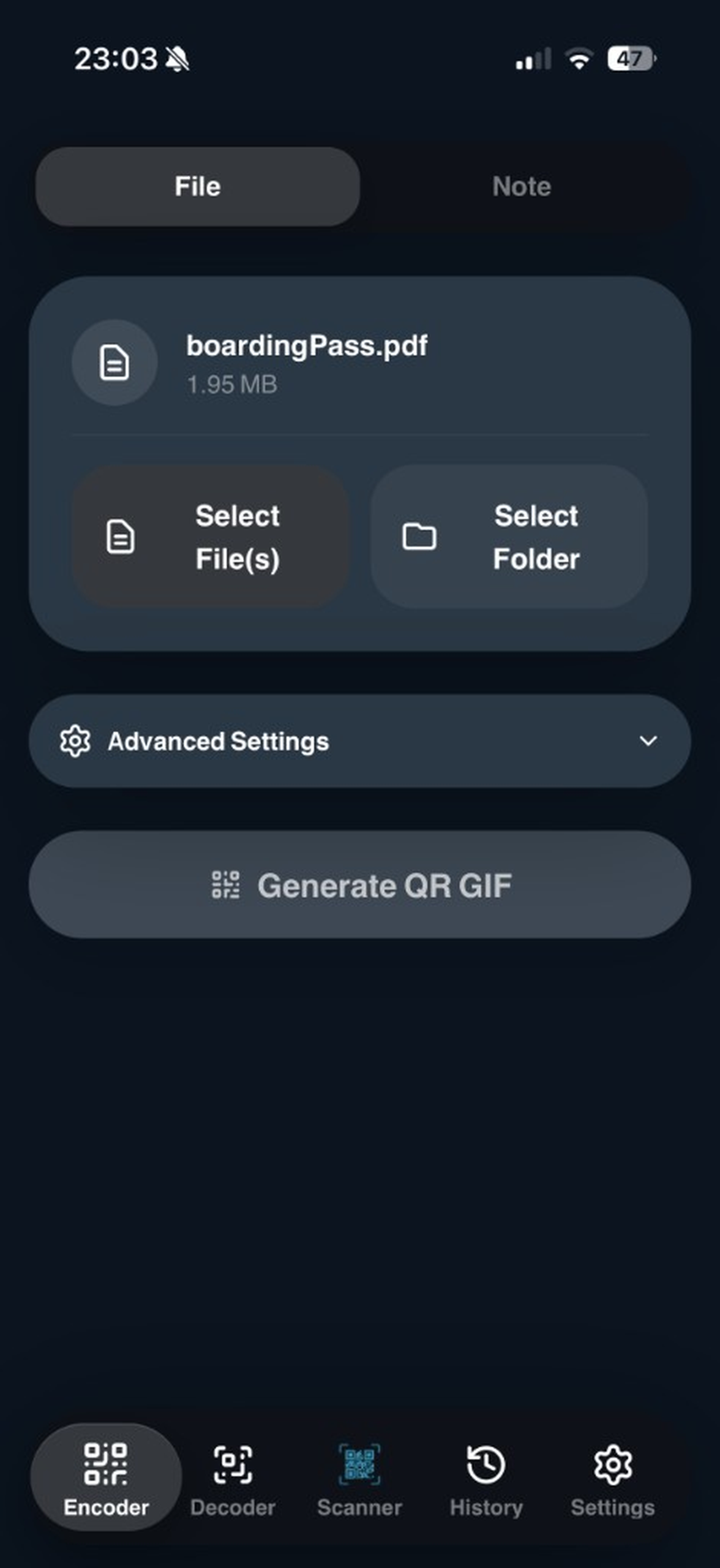 AirQR encoder: pick a file