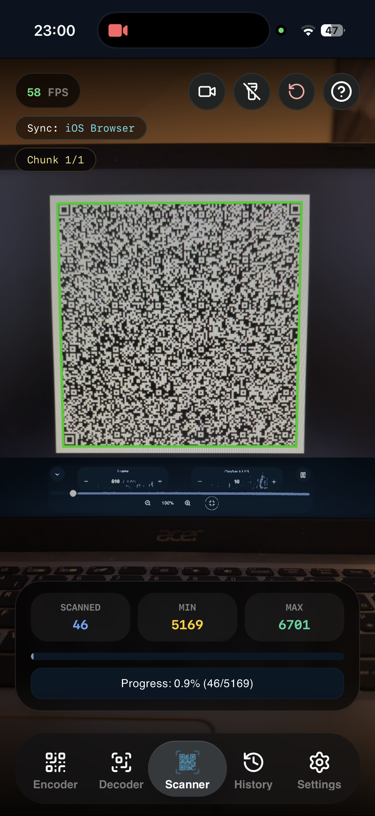 AirQR scanner reconstructing the file